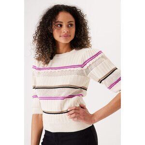 NWT GARCIA Cream Multicolor Striped Knit Top